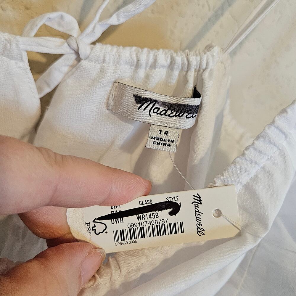 Madewell Embroidered Tank Midi Dress in Poplin White Women's 14 Summer‎ Casual - Picture 7 of 10